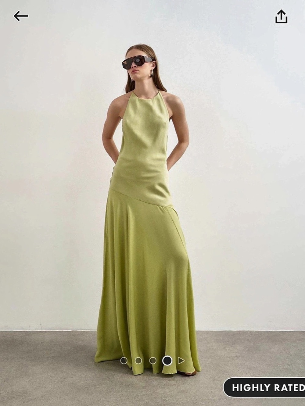 NWT SZ 10 Topshop Satin Halter Maxi Dress with Beaded Back Detail Lime